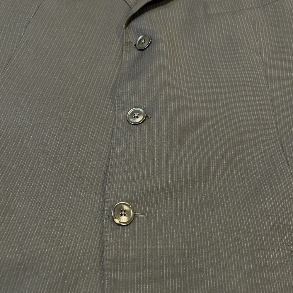 Armani Collezioni Wool Blazer 3-Button  In Pin Black Size 48L Italy